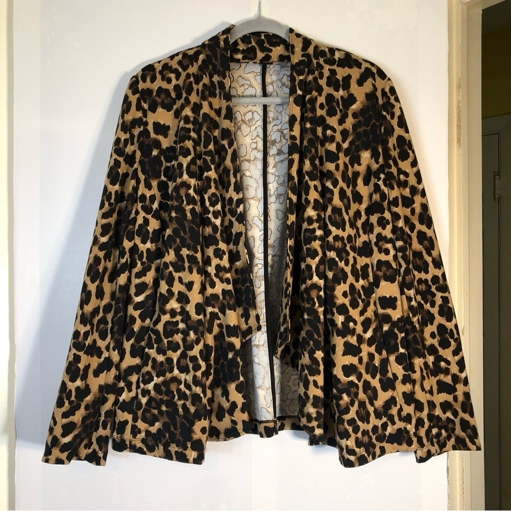 Grace Elements Animal Print Double Lapel Open Front Cardigan Blazer